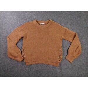 SO Sweater Womens XS Brown Crewneck Side Lace Up Eyelet Detail Long Sleeve